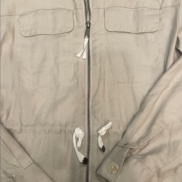 Maeve By Anthropologie Oatmeal Full Zip Shirt Jacket Linen Blend Cinch Waist - Picture 3 of 5